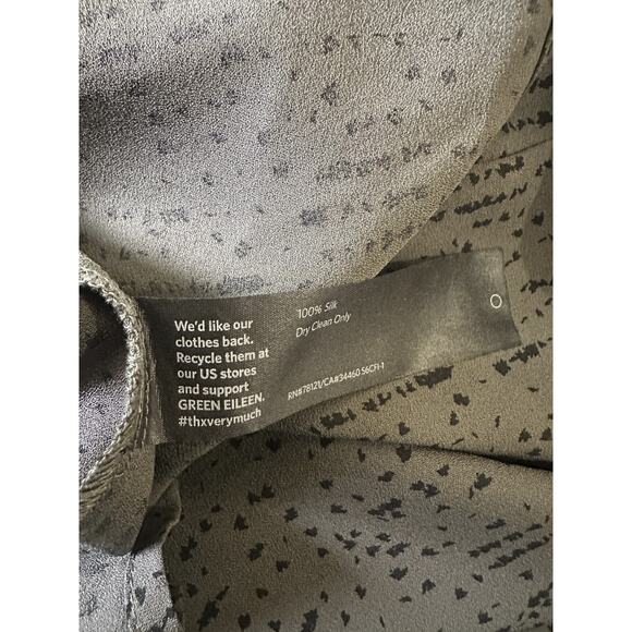 Eileen Fisher 100% Silk Round Neck Maxi Shift Dress Gray Black Print Size Large - Picture 15 of 16